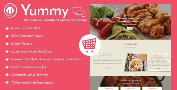 Yummy Responsive Joomla Restaurant Template