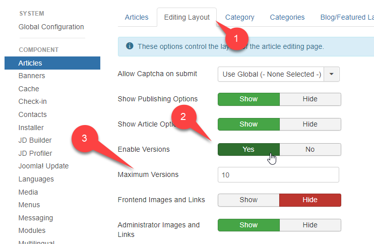 Enable Joomla Content Versioning