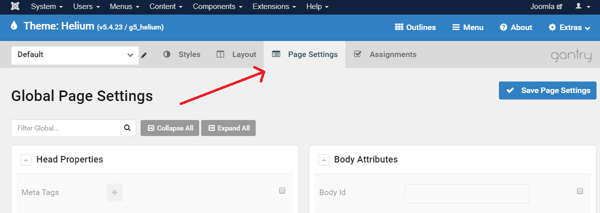 gaj-gantry-page-settings