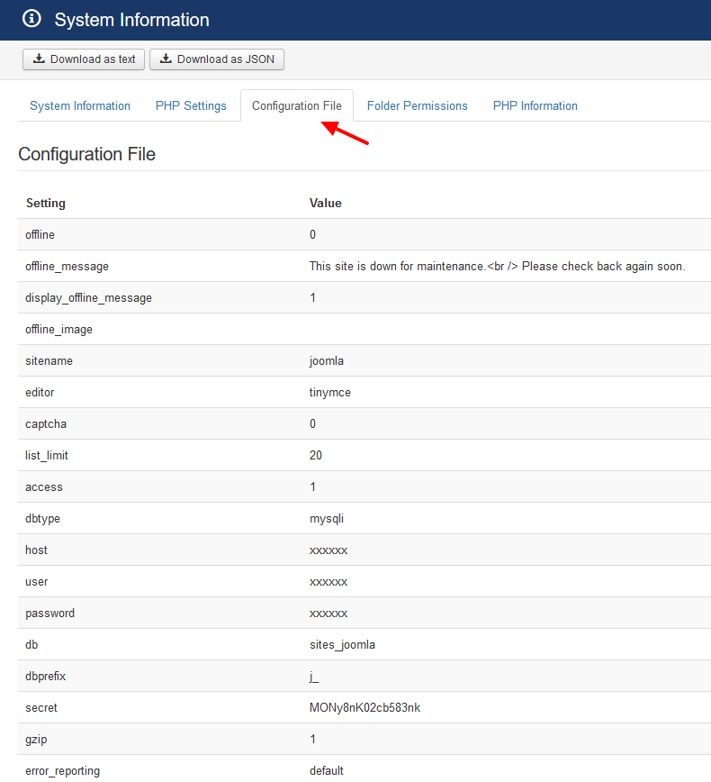 joomla-configuration-file-information