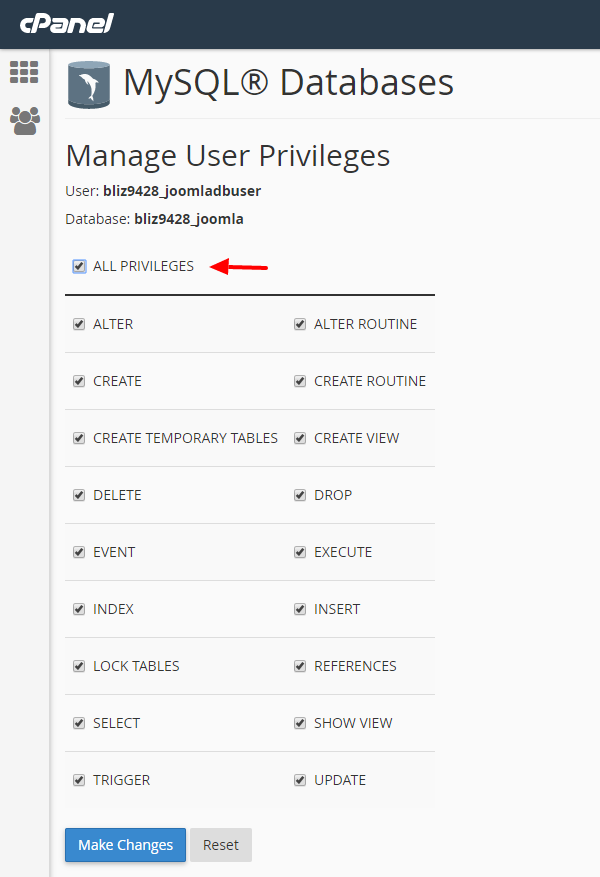 joomla-cpanel-database-user-privileges