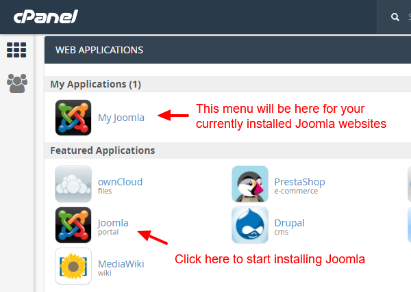 joomla-cpanel-installatron-menu