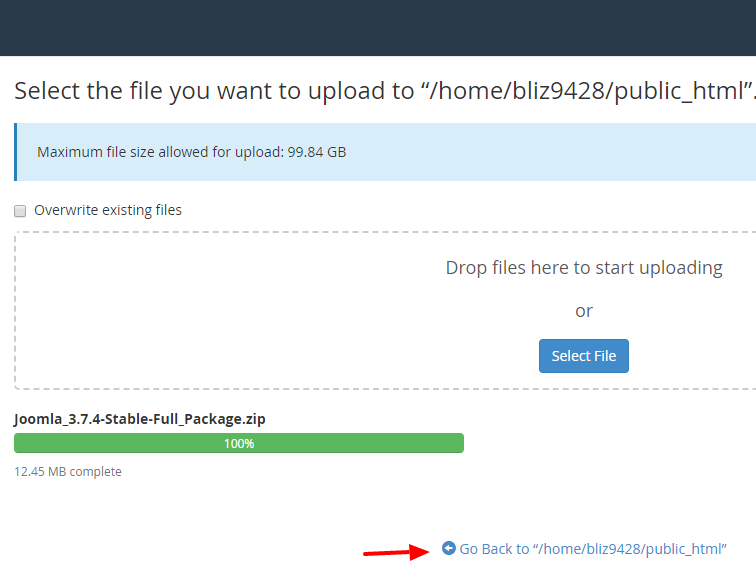 joomla-cpanel-upload-complete