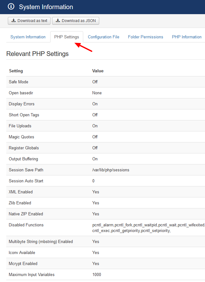 joomla-php-settings