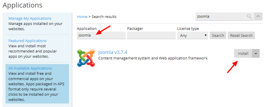 joomla-plesk-app-install