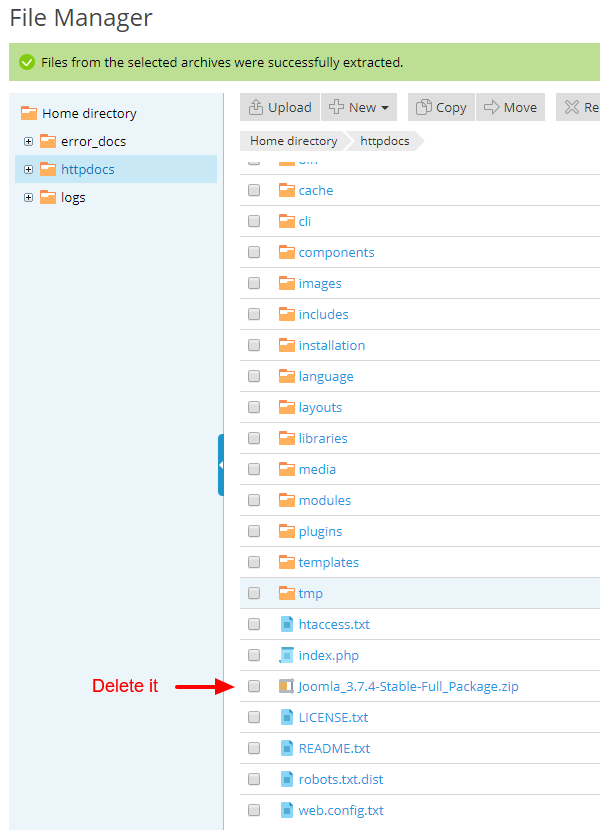 joomla-plesk-delete-installation-package