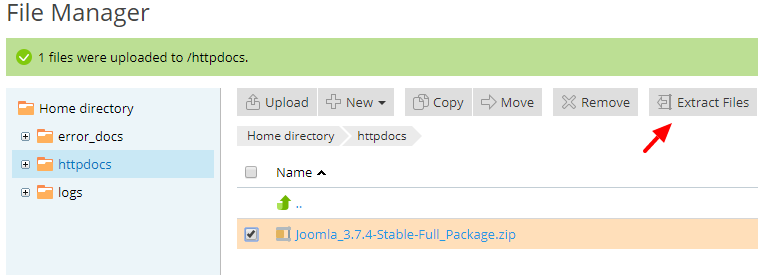 joomla-plesk-extract-files