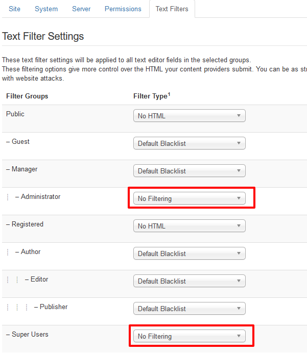 joomla-text-filtering