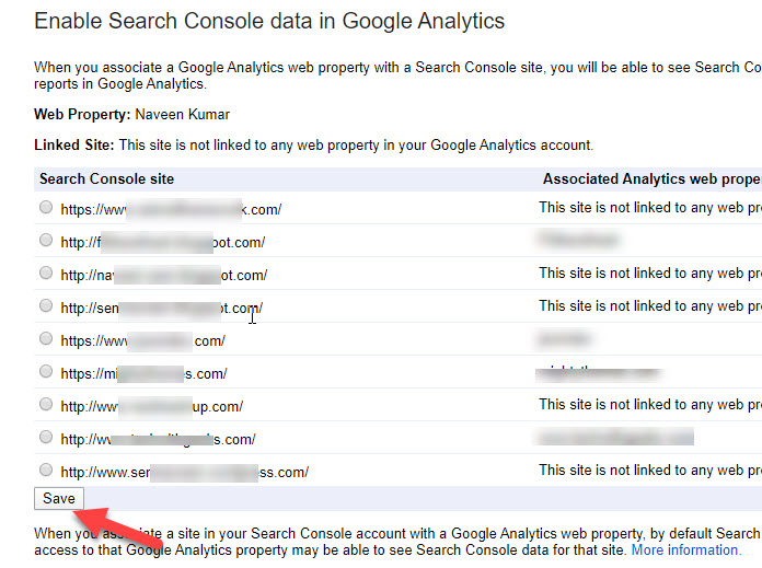 link search console with ga