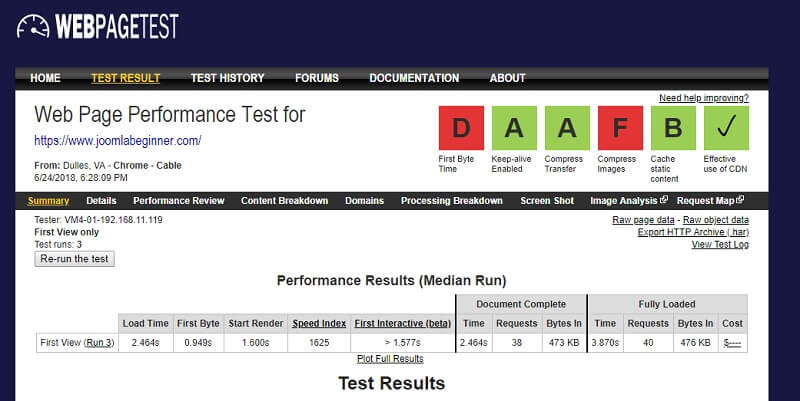 webpage Speed test